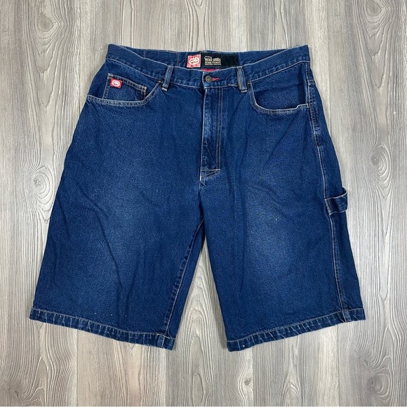 ecko unltd Y2K Dark Wash Jean Shorts Carpenter Style Baggy Denim Men’s 36 - Picture 1 of 9